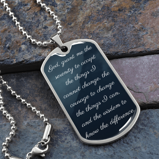 Serenity Prayer Dog Tag Necklace for Men - AA Sobriety Gift